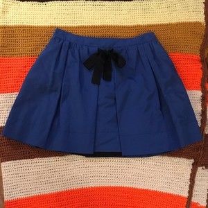 EUC See by Chloé Blue Pleated Full Mini Skirt with Black Bow, Size 10
